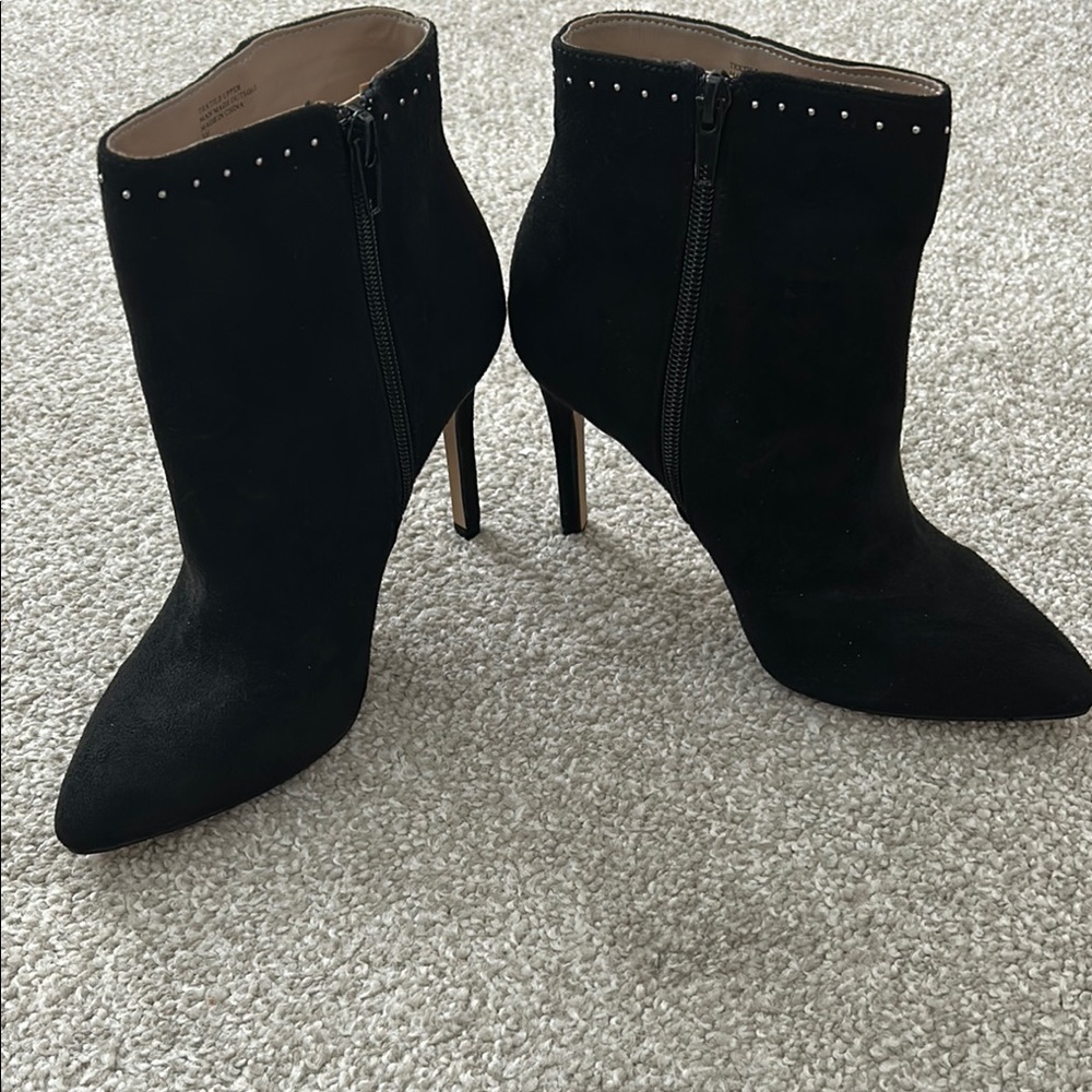 Neiman Marcus Black Suede Heeled Boots with Stiletto